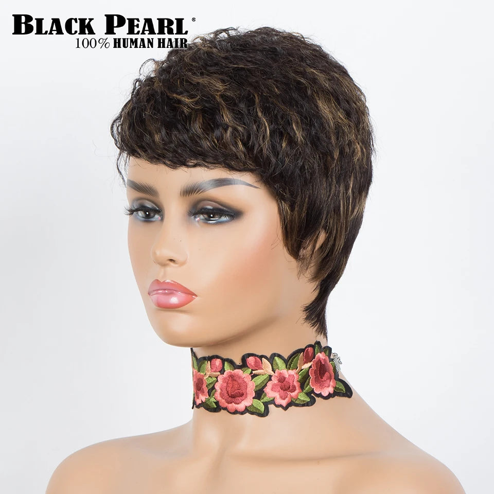 Wear to go Highlight Short Straight Bob Wig Pixie Afro Kinky Curly Bob Side Part Human Hair Wigs For Women Glueless Colored Wig