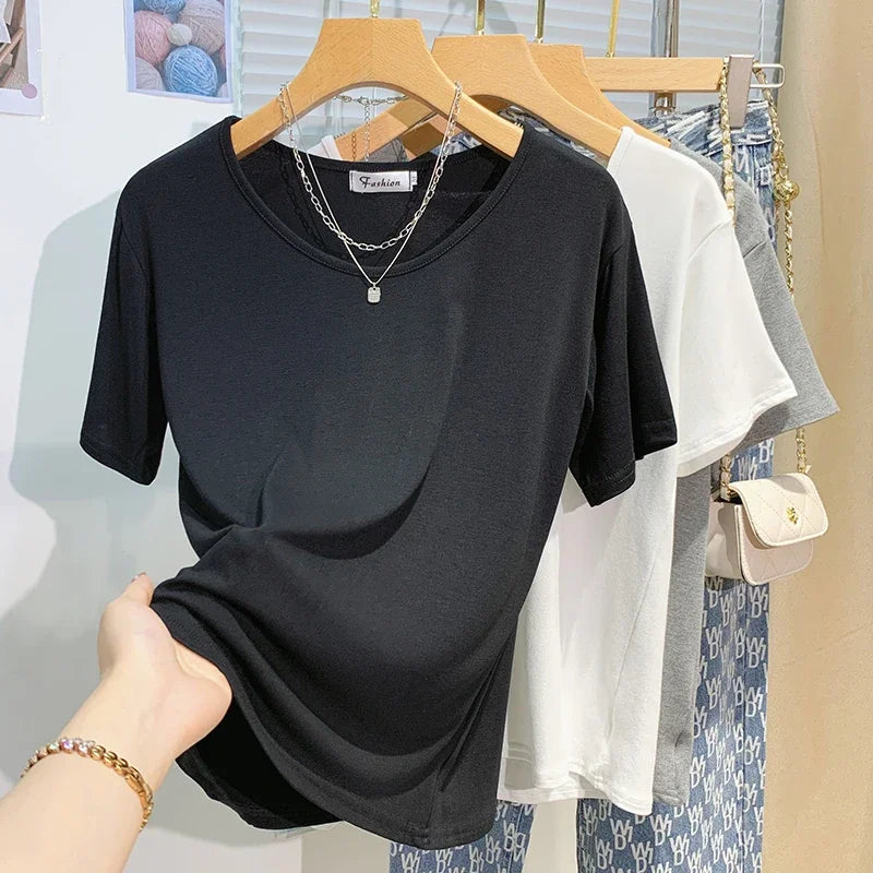 2025 Women T Shirt Girls T-Shirt Woman Clothes Tops Tshirt Female Short Sleeve Spring Tee Sexy Y2k Top White New