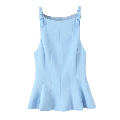 TRAF Top for Women Fashion Summer Short Skirt Hem Bow Sleeveless O-neck Blouse Street Clothing Vest Tank Chic Ladies Tops Mujer