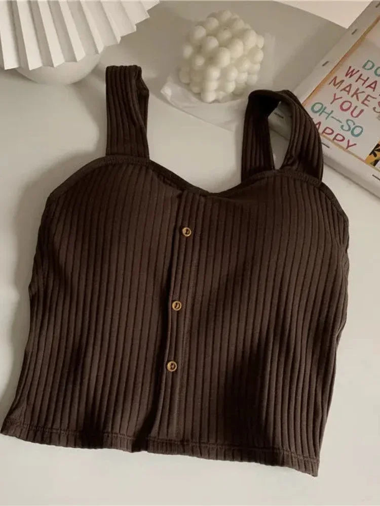 2025 Women's Cropped Tops with Bra Pads Summer Corset Korean Suspenders Vest Sexy Camisole Slim