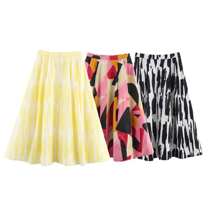Skirts Summer Women's 2025 New Chic Print High Waist Women's Skirts Fashion Joker Street Youth Holiday Travel Skirts