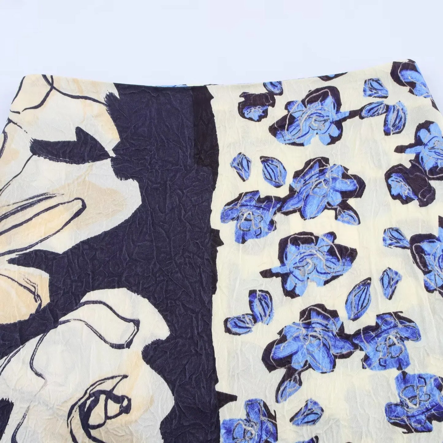 Women Skirt 2025 summer new ethnic style fashionable simple printed slit mid length pleated straight tube skirt