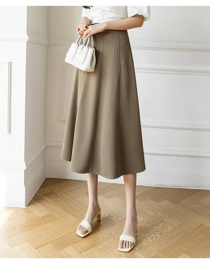 Women's Skirt 2025 Spring Women High Waist Solid Vintage Girl's Waist Down Skirt Knee-length A-line Fashion Thin Skirt for Women