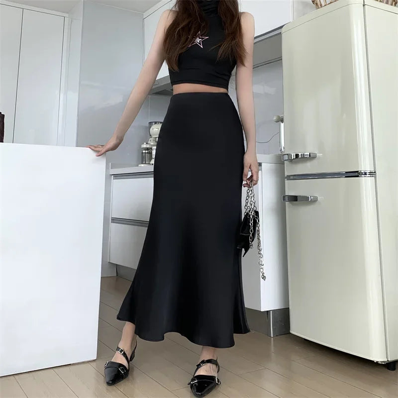 Satin Skirts for Women Korean Reviews Many Girls Clothes Women's 2025 Summer NEW High Waisted Mid Long Skirts Fashion women skir