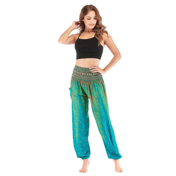 Women's Yoga Pants Printed Ethnic Style Loose Yoga Trousers Bloomers High Waist Fitness Sports Crotch Dance  Sweatpants