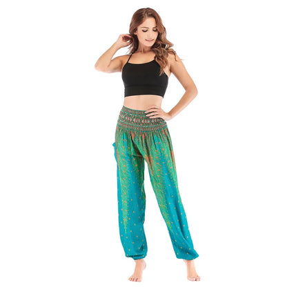 Women's Yoga Pants Printed Ethnic Style Loose Yoga Trousers Bloomers High Waist Fitness Sports Crotch Dance  Sweatpants