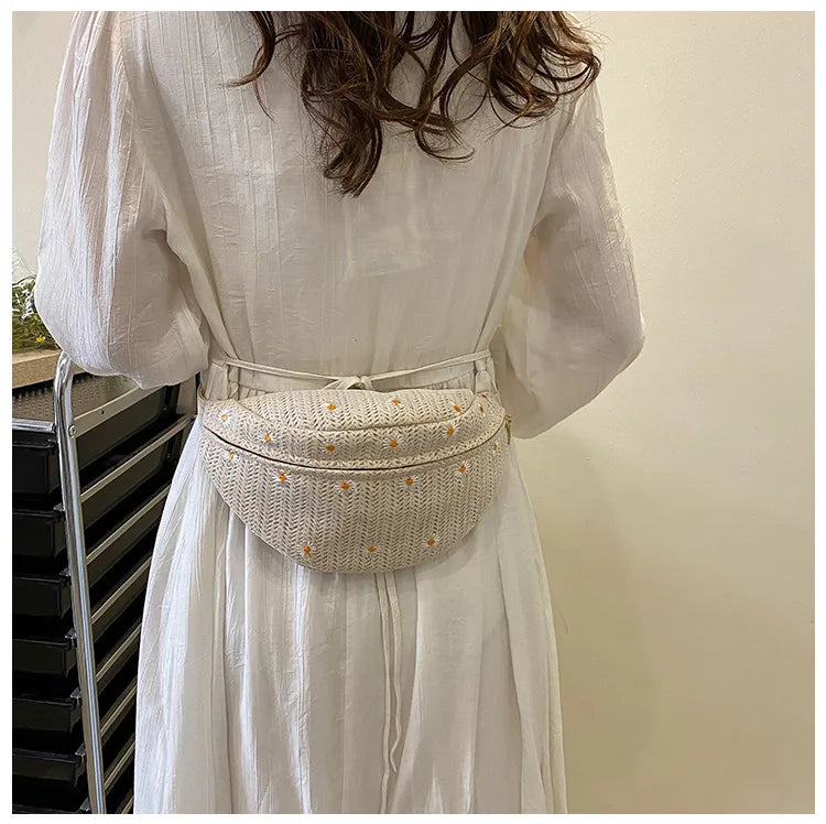 Women's Waist Bag Straw Woven Ladies Shoulder Crossbody Bags for Women 2023 Summer Fanny Pack Fashion Phone Female Chest Bag
