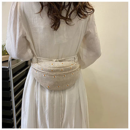 Women's Waist Bag Straw Woven Ladies Shoulder Crossbody Bags for Women 2023 Summer Fanny Pack Fashion Phone Female Chest Bag