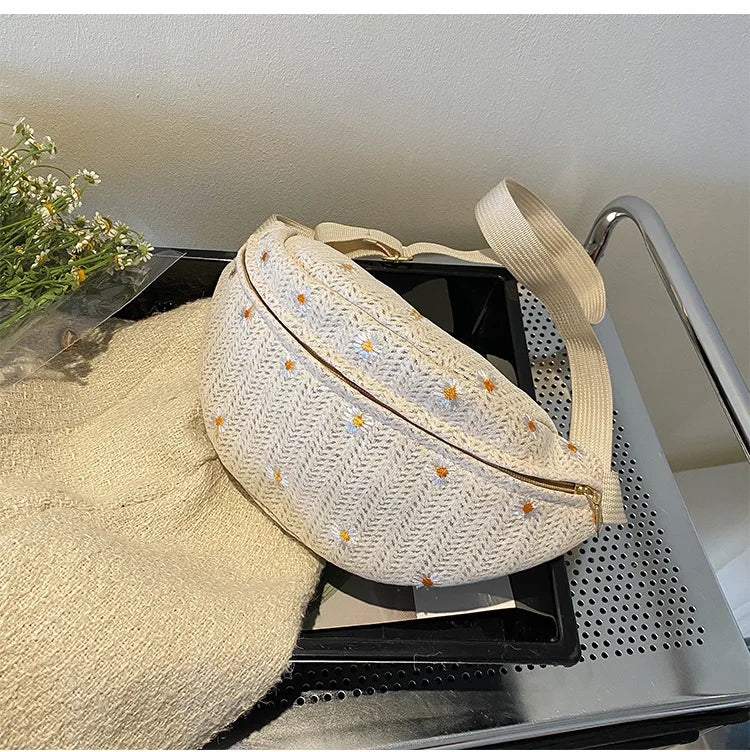 Women's Waist Bag Straw Woven Ladies Shoulder Crossbody Bags for Women 2023 Summer Fanny Pack Fashion Phone Female Chest Bag