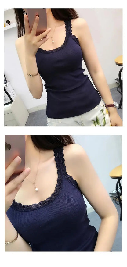 2024 Summer Top Women Sleeveless Lace Tank Top Sexy Women's T-shirt Vest Tank Tops Female Vest Tops White Black Underwear Women