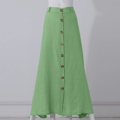 Midi Skirts For Women Bohemian Style Daily And Versatile Half Skirt Fashion Plain Color Basics High Waist Beach Button Dress