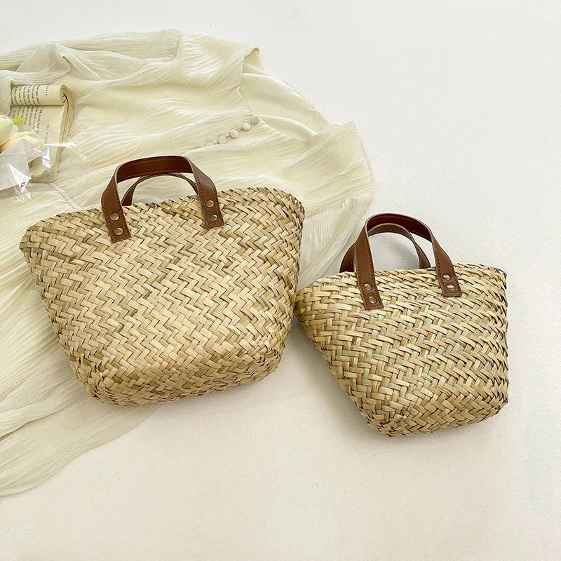 Wicker Woven Basket Bags for Women Handbag Summer Straw Rattan Bag Vacation Travel Beach Bag Handmade Bucket Bags Shopper Tote