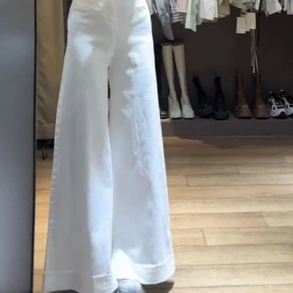 White Jeans with Pant Legs Women 2025 Spring New Temperament Korean Version of High Waist Loose Look Slim Wide Leg Pants Jeans