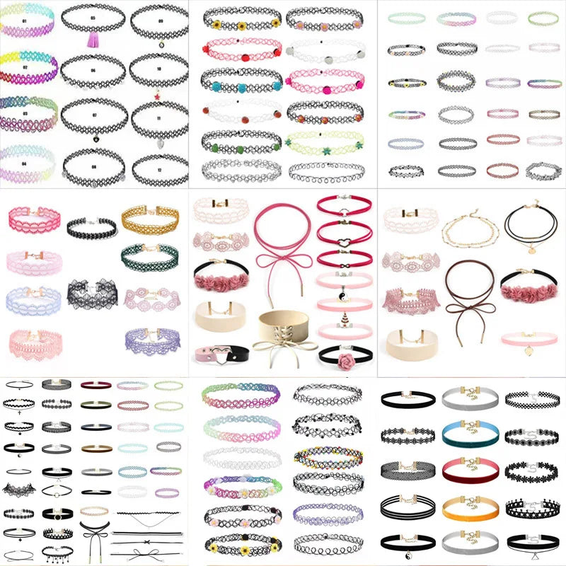 Lace Chokers Necklaces for Women Girls Ladies Vintage Flower Bead Circles Neck Jewelry Colourful Sexy Pink Black Fashion Velvet