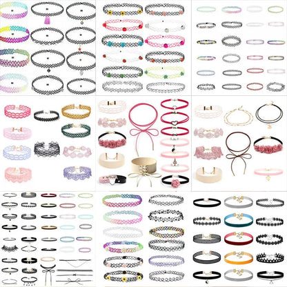 Lace Chokers Necklaces for Women Girls Ladies Vintage Flower Bead Circles Neck Jewelry Colourful Sexy Pink Black Fashion Velvet