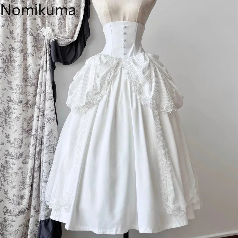 Japanese Skirts for Women 2025 Faldas Mujer De Moda High Waist A-line Jupe Lolita Style Patchwork Lace Vintage Long Skirt 49C903
