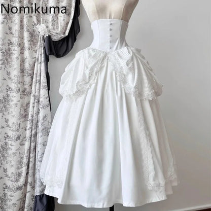 Japanese Skirts for Women 2025 Faldas Mujer De Moda High Waist A-line Jupe Lolita Style Patchwork Lace Vintage Long Skirt 49C903