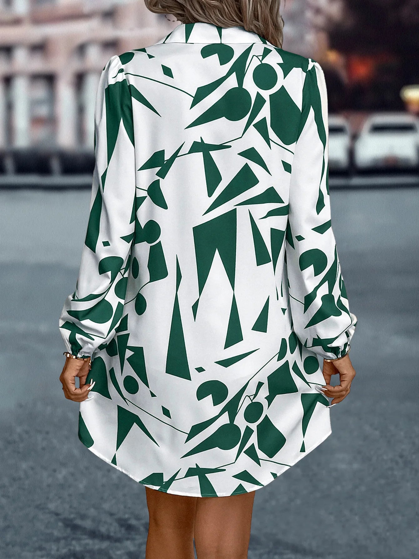 Women's Dresses New Printing Loose V-Neck Single Breasted Long Sleeve Elegant Casual Streetwear In 2024 Summer Vestidos For Lady