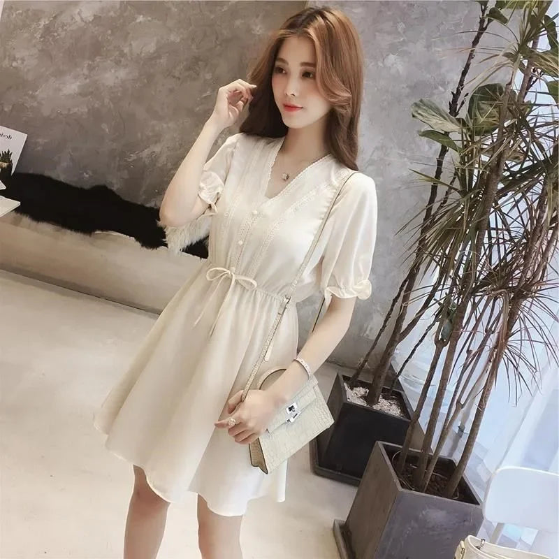 Woman Dress White Dresses for Women Chiffon Satin Soft Silk Ruffle Clothing New Features of Clothes Curvy Cheap Casual X Retro G