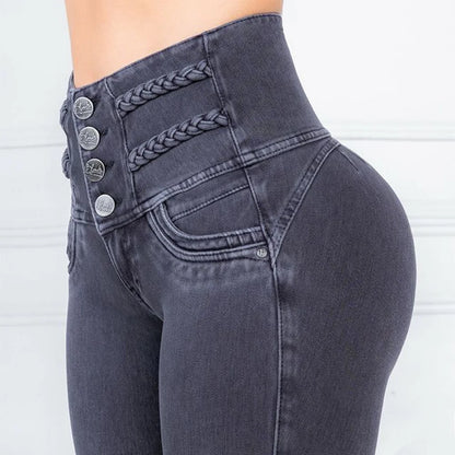 2025 Skinny Jeans For Women Stretch Gray and Blue Denim Sexy High Waist Slim Female Fashion Office Trendy Waisted Vintage Pants