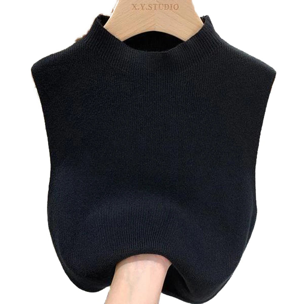 Women's Vest Tank Top Solid Color Knitted Tees Cropped Camisole Sweater Half-turtleneck Spring Autumn Sleeveless топ женский