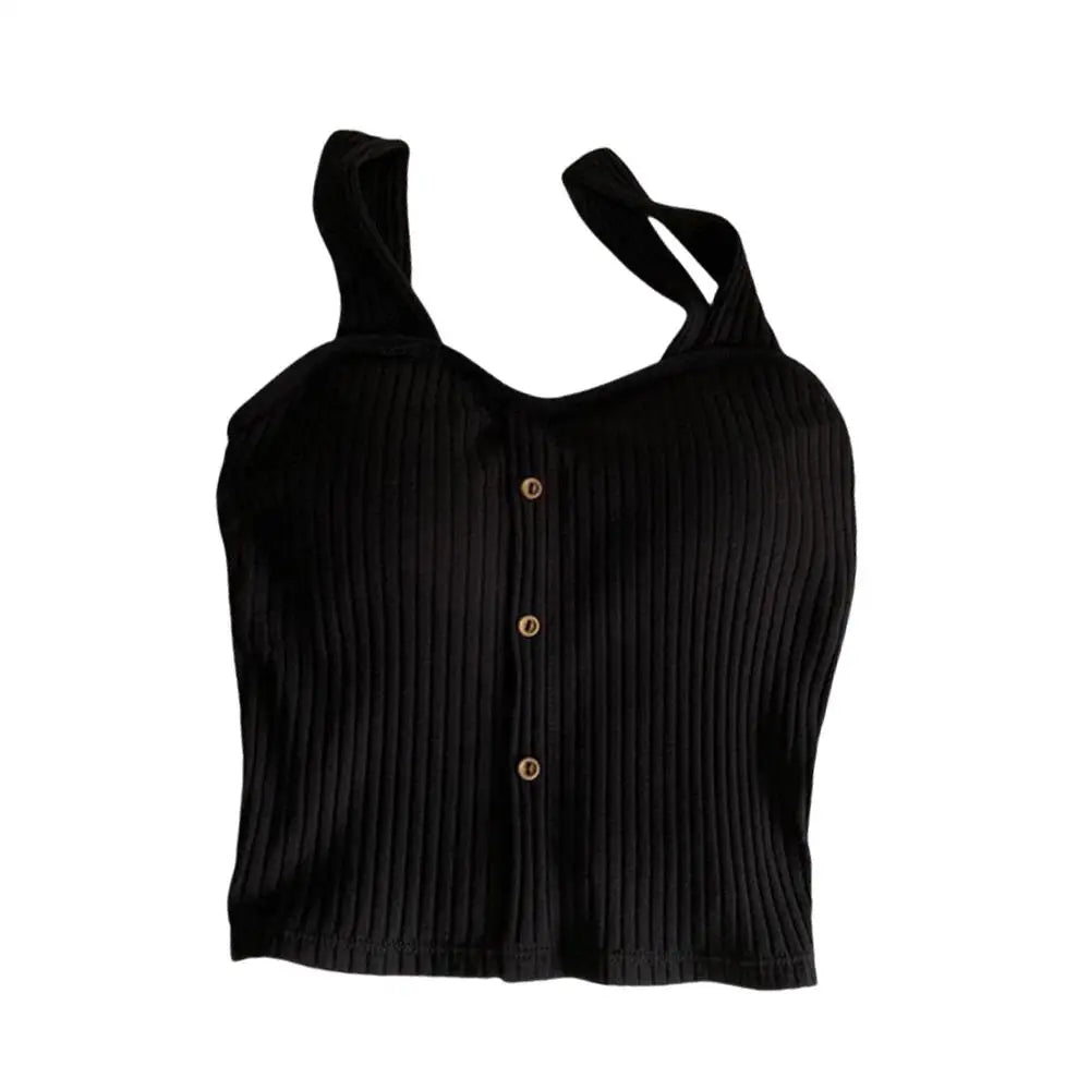 Woman's Top With Built In Bra Button Padded Bra Lady's Top Strap Vest Tank Top Summer Girls Cute Women Casual Female Camisole