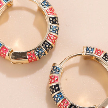 New Fashionable Colorful Round Earrings Retro Metal Enamel Floral Ear Accessories Unique Party Jewelry Gift for Women