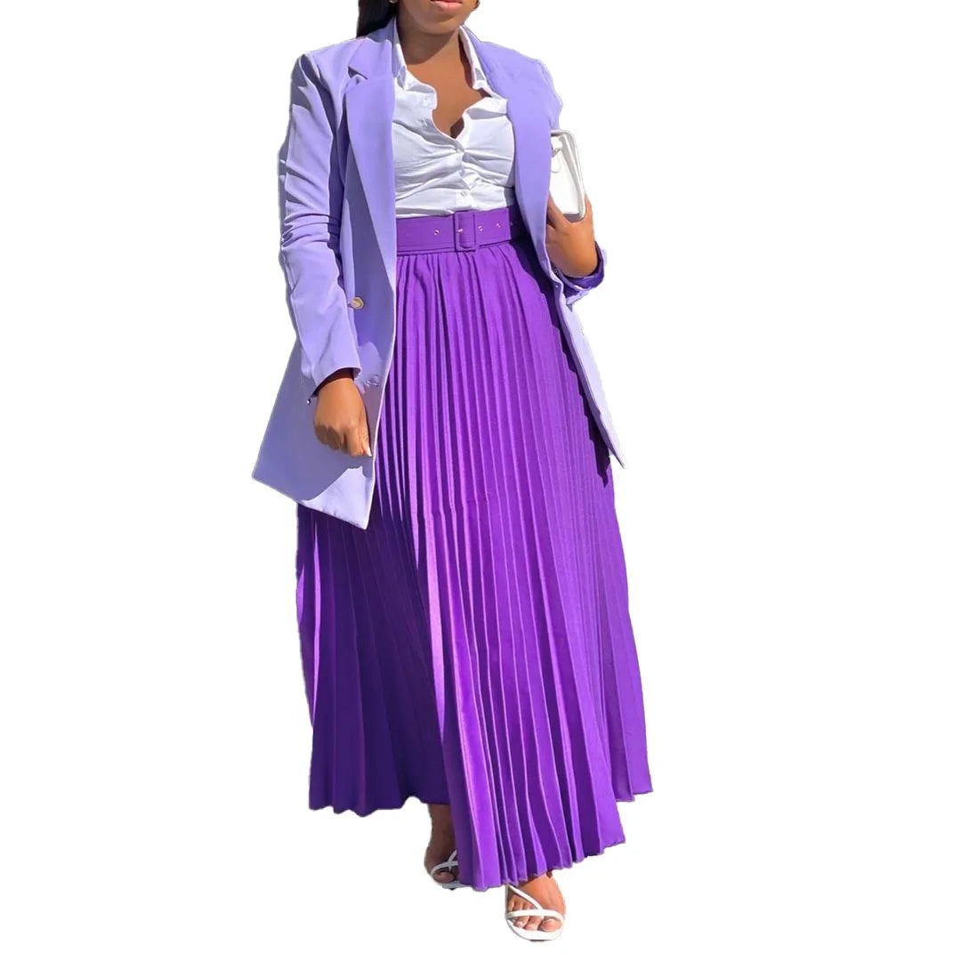 Elegant Pleated Skirts for Woman 2024 New High Waisted Belt Waisted Ankle Length Autumn Winter Wear Bottoms Skirts Clothes Hot