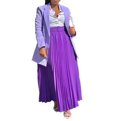 Elegant Pleated Skirts for Woman 2024 New High Waisted Belt Waisted Ankle Length Autumn Winter Wear Bottoms Skirts Clothes Hot