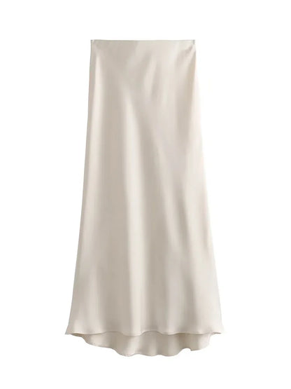 Willshela 2024 Black Satin Skirt Woman High Waist Elegant Long Skirts For Women Fashion Summer Midi Skirt Office Women's Skirts