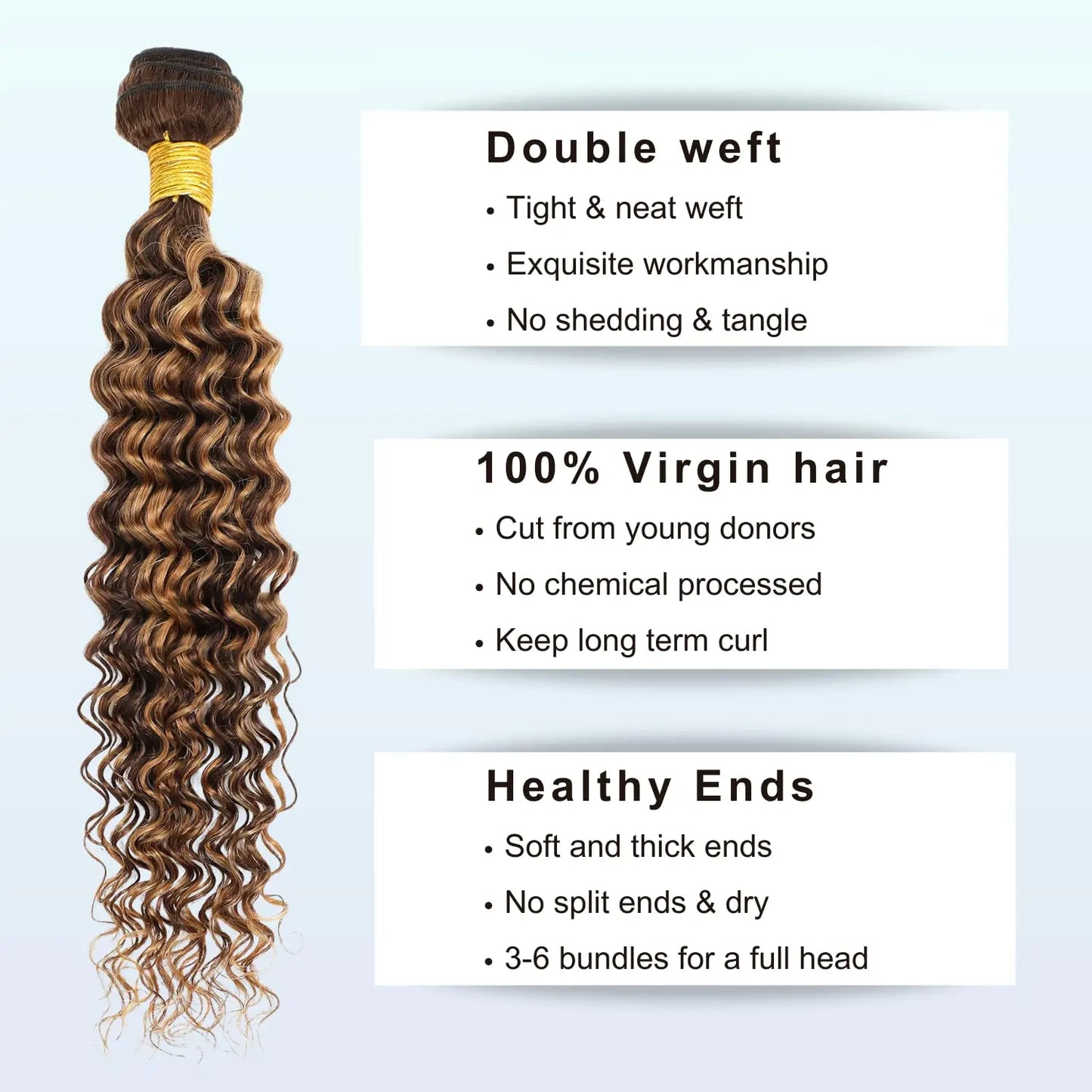 4/27 Bundles Brazilian Hair Bundles Highlight Honey Blonde Human Hair Bundle Weave Double Weft Deep Wave Virgin Hair Weaves