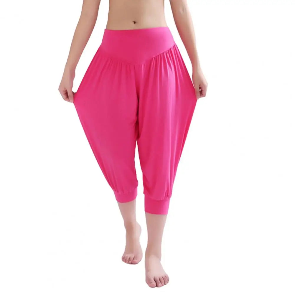 Summer Women Yoga Pants Modal Solid Color Yoga Cropped Pants Wide Elastic Waistband Dance Performance Wide Leg Pants Bloomers