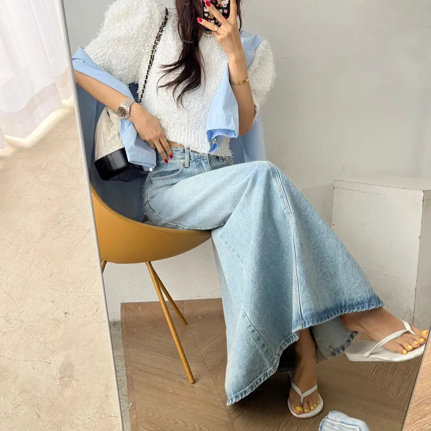 Long Denim Skirt Women 2024 Summer New Arrivals Heart Pattern High Waist A Line Jean Skirt For Women Streetwear Maxi Skirts