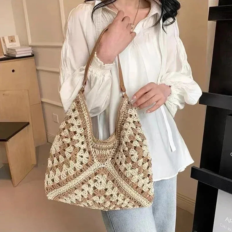 Women Weaving Clutches knit bag Large Portable Shoulder Bag Summer Beach Purses Shopper Satchel Female Tote Bags Handbags