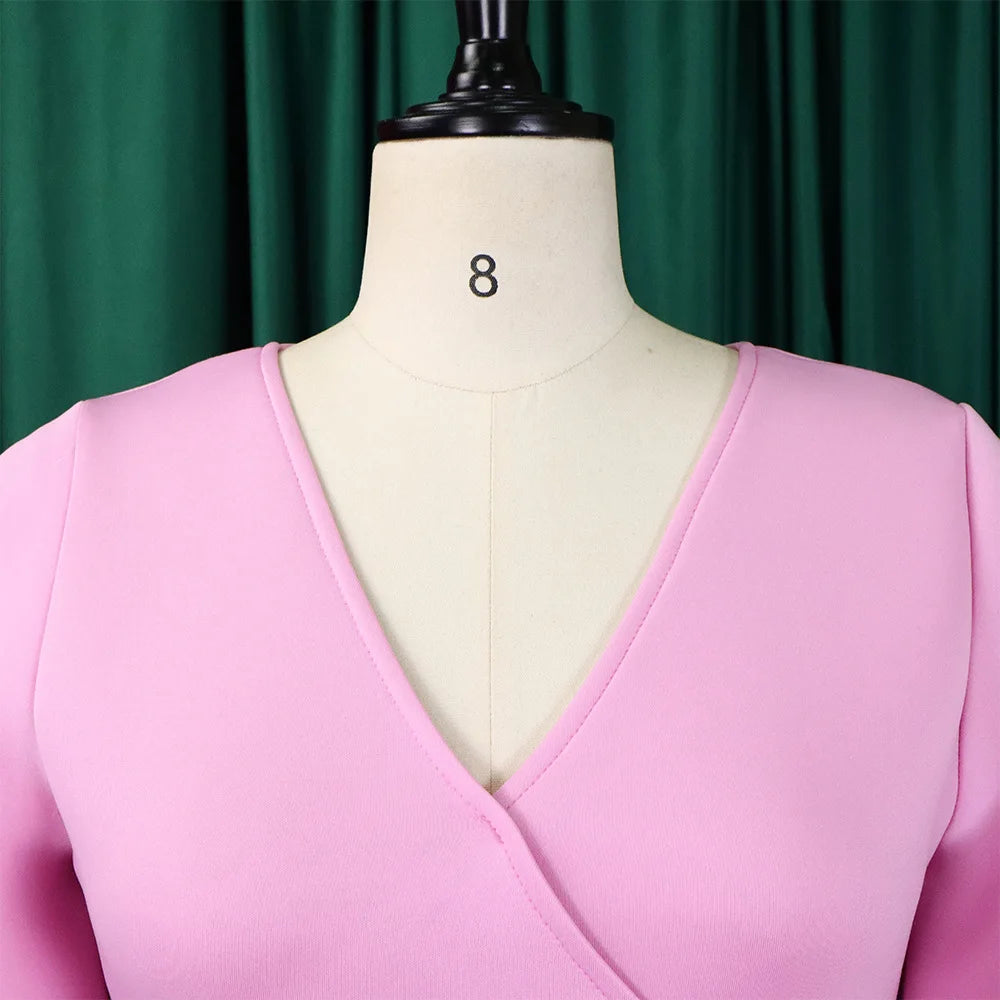 Dress Women Sexy Dresses White Round Neck Flare Sleeve Party Sheath Pleated High Waist Work Elegant Bodycon Mid Length Vestidos