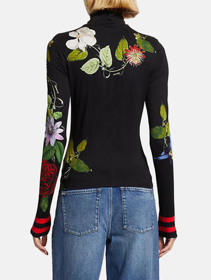 Women's Fashion Printed Pullovers Tops 2025 New Spring Autumn High Neck Long Sleeves Loose Fit Casual Trendy T-Shirts
