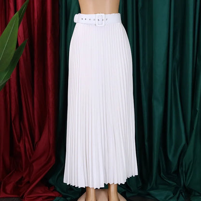 Elegant Pleated Skirts for Woman 2024 New High Waisted Belt Waisted Ankle Length Autumn Winter Wear Bottoms Skirts Clothes Hot
