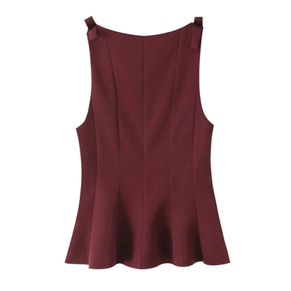 TRAF Top for Women Fashion Summer Short Skirt Hem Bow Sleeveless O-neck Blouse Street Clothing Vest Tank Chic Ladies Tops Mujer