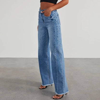 Women Denim Pants Trend Wide Leg Pants High Waist Fashion Loose Trousers Spring Autumn Classic Straight Pants Pantalones  ﻿