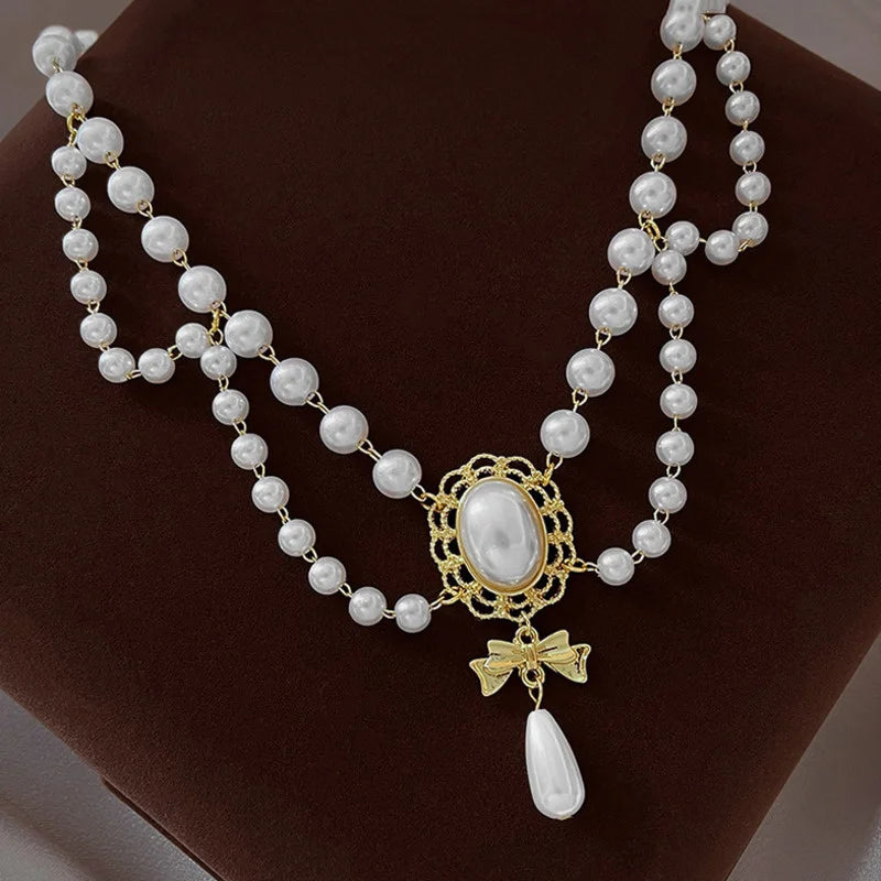 New Baroque Pearl Choker Necklace For Women Luxury Wedding Party Triple-layer Beaded Necklace Torques Ladies Trendy Jewelry Gift