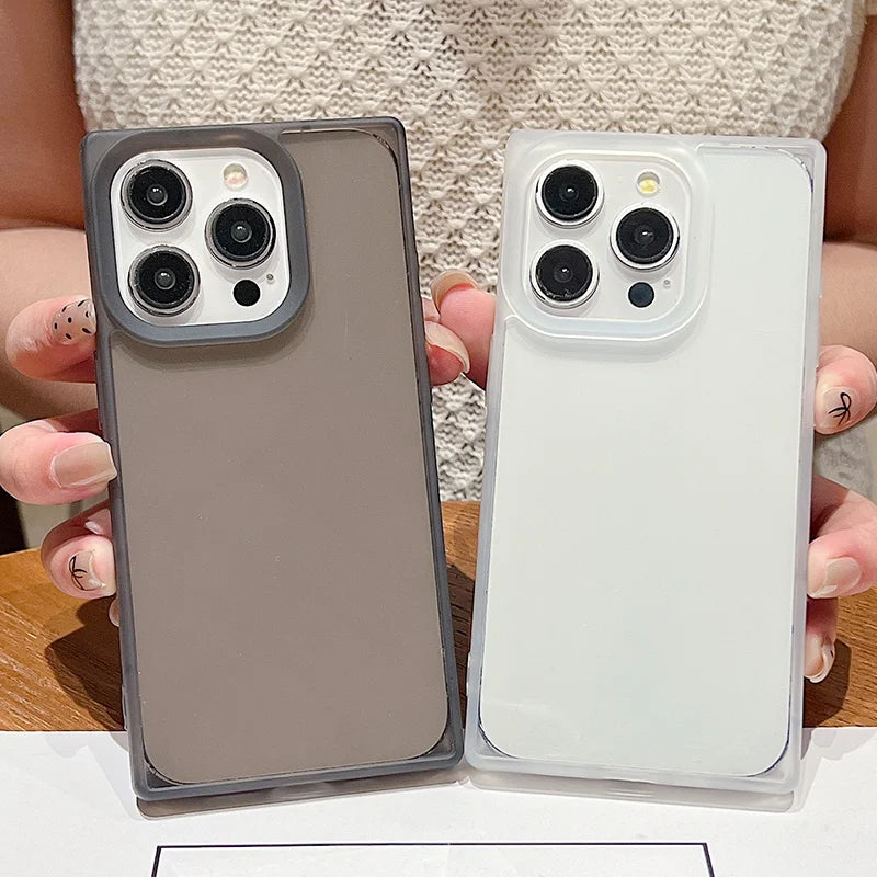 Rectangular Clear Case For iPhone 16 15 Pro Max 14 Plus 13 12 Pro Max 11 Shockproof Camera Lens Protection Soft TPU Phone Cover