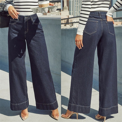 Fashion Wide Leg Jeans Women 2025 Spring Autumn New Retro High Waist Pant Solid Chic Casual Trousers Office Lady Street Pants