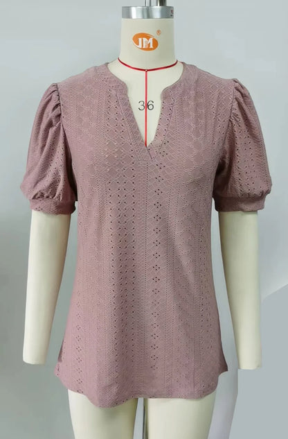 Womens Tops V Neck Ruffle Sleeve Blouses Short Sleeve Casual Tops T-Shirts for Women Autumn Winter