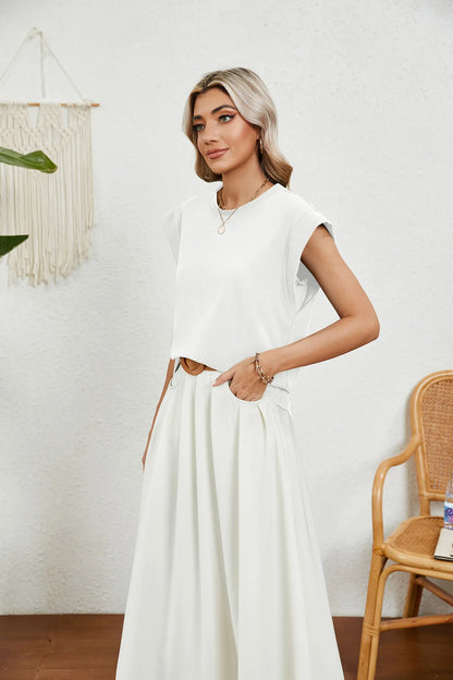 Tops for Women Trendy Summer Casual Short Sleeve Basic Textured Stripe Solid Color Round Neck T Shirts Blouse 2024