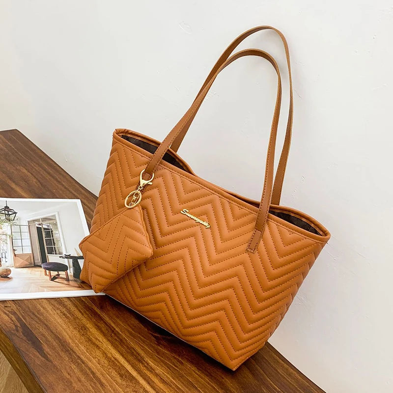 Women's Bag Fashion Large Capacity Tote Bag Wavy Grain Daily Commute Handbag two-piece