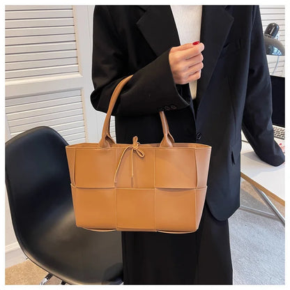 Large Capacity Handbags for Women 2022 Fashion Leather Woven Tote Bags Designer Solid Color Lacing Plaid PU Shoulder Bags