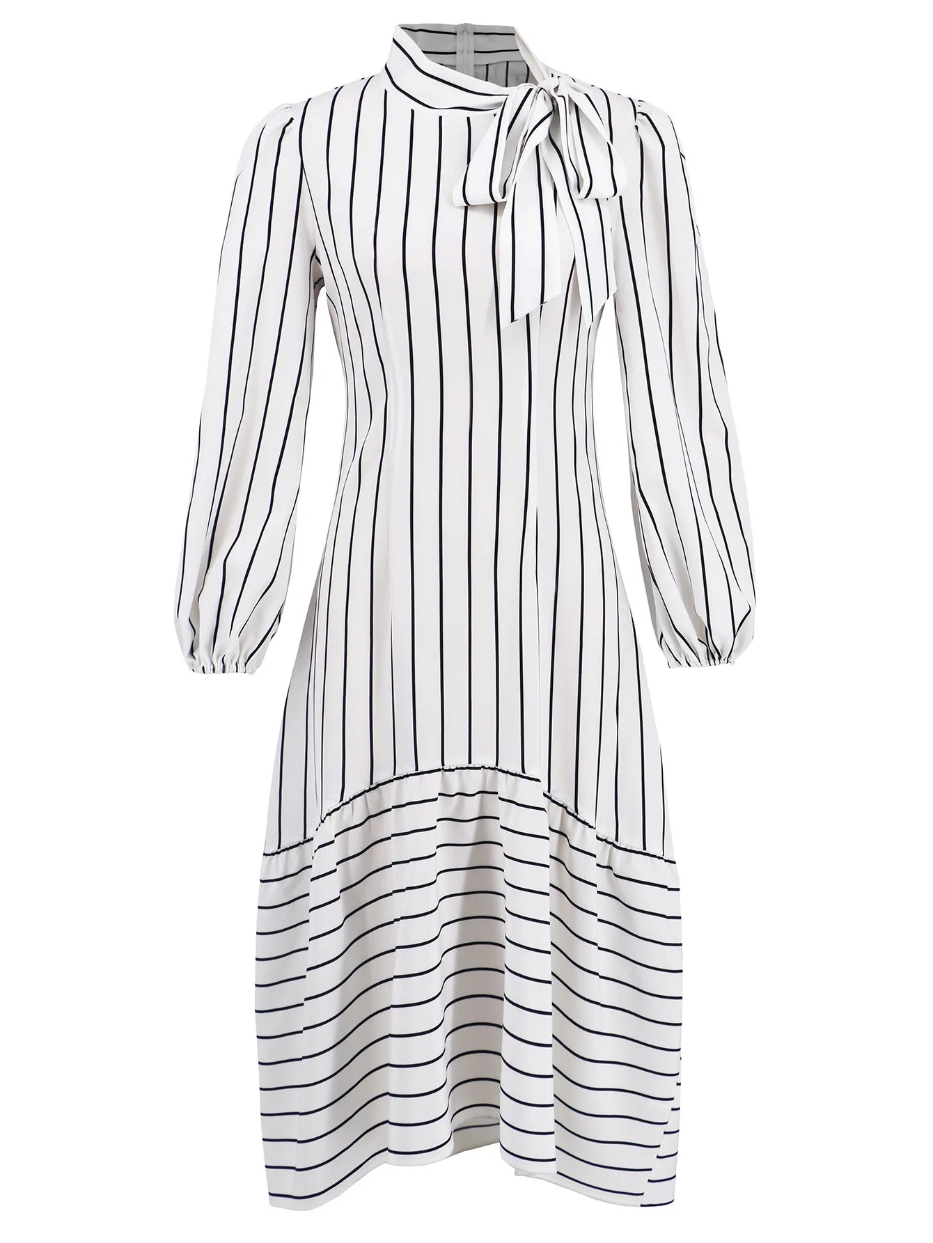 Women's Dresses Formal Fashion Office Lady Professional High-end Stand-up Collar Thin Striped Party Dress Vestidos De Mujer