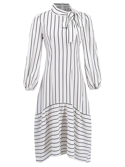 Women's Dresses Formal Fashion Office Lady Professional High-end Stand-up Collar Thin Striped Party Dress Vestidos De Mujer