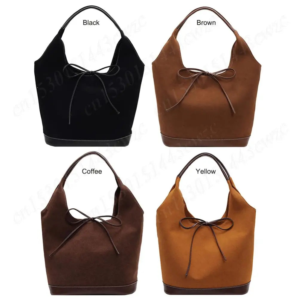 Women PU Tote Bag Designer Shoulder Bags Fashion Bucket Bag Large Capacity Suede Tote Purse Handbag Stylish Commuting Bag