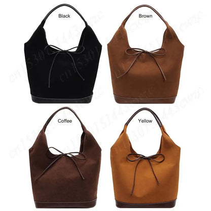 Women PU Tote Bag Designer Shoulder Bags Fashion Bucket Bag Large Capacity Suede Tote Purse Handbag Stylish Commuting Bag